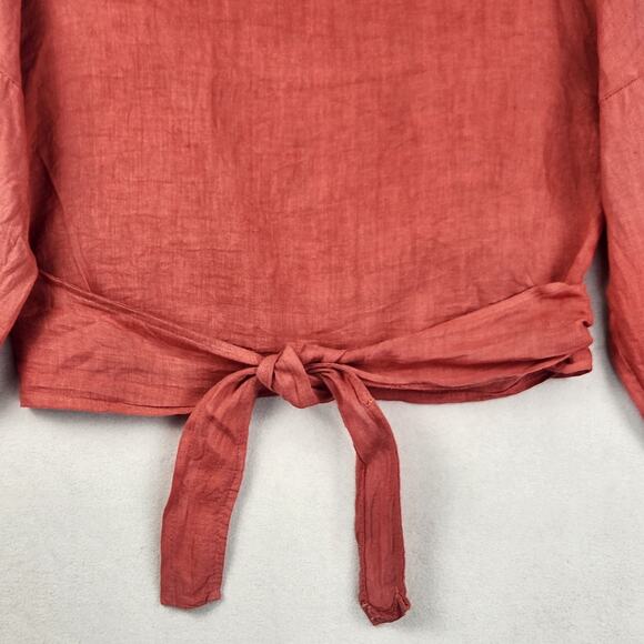 Scandal Made in Italy 100% Linen Wrap Top Women’s SZ M Salmon Colorway Long Slvs - Picture 6 of 15